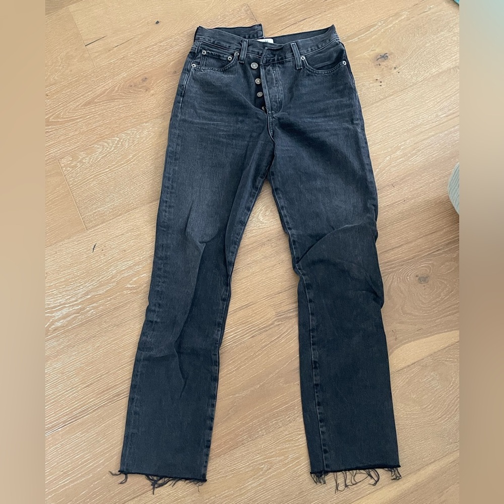 Agolde Black Straight Leg Jeans with Button-Fly